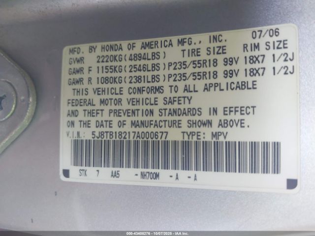 2007 ACURA RDX 5J8TB18217A000677 Photo 8