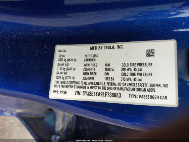2020 TESLA MODEL 3 5YJ3E1EA9LF736883 Photo 8