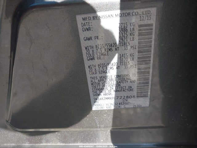 5N1AR2MMXFC722808 Nissan Pathfinder