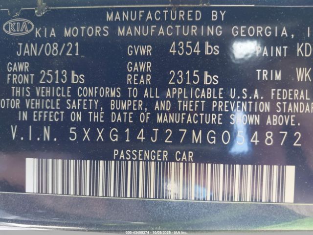 2021 KIA K5 5XXG14J27MG054872 Photo 8