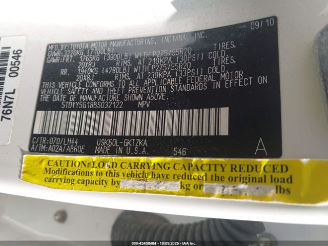 2011 TOYOTA SEQUOIA 5TDYY5G18BS032122 Photo 8