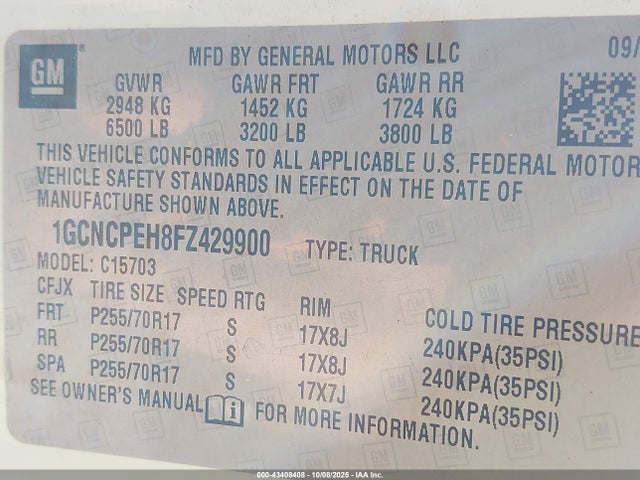1GCNCPEH8FZ429900 Chevrolet lv3 - vvt, aluminum, e85 max