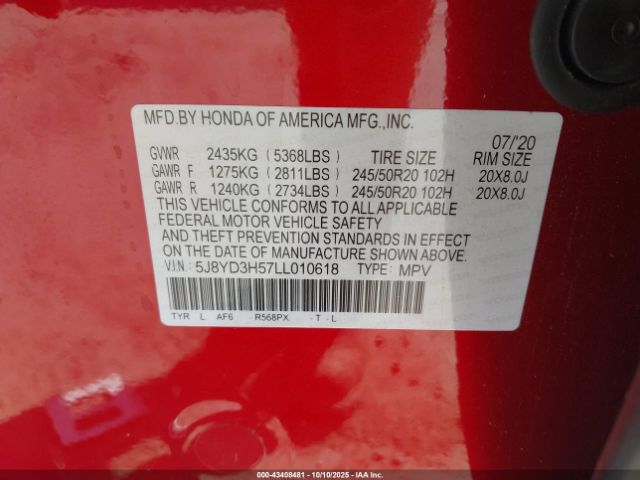 2020 ACURA MDX 5J8YD3H57LL010618 Photo 8