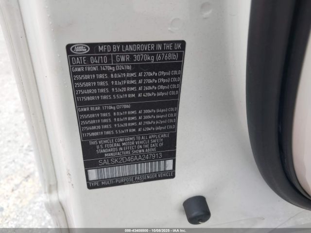 2010 LAND ROVER RANGE ROVER SPORT SALSK2D46AA247913 Photo 8