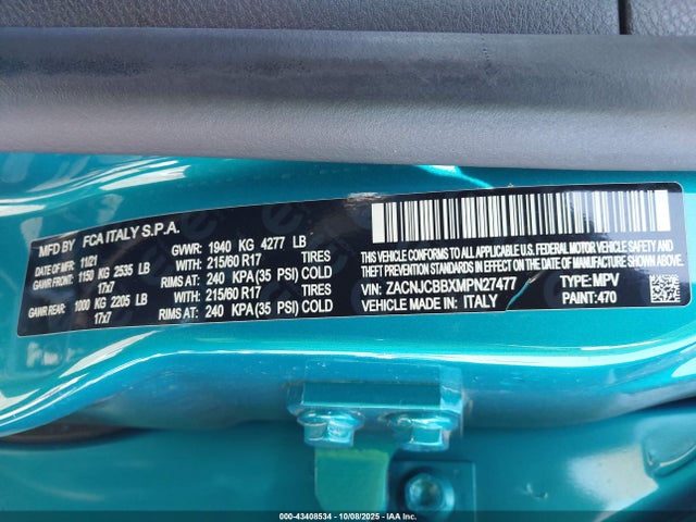 ZACNJCBBXMPN27477 Jeep Renegade Latitude Fwd