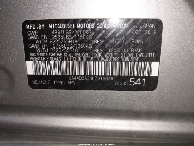 2020 MITSUBISHI OUTLANDER JA4AD3A34LZ018689 Photo 8