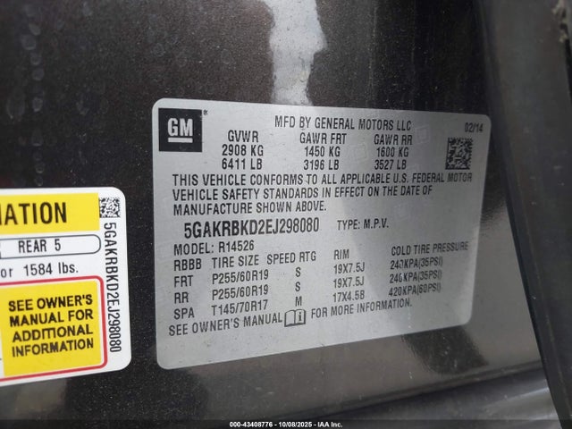 Buick llt 2014 5GAKRBKD2EJ298080 Image 9