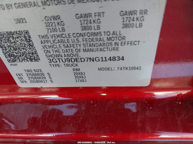 3GTU9DED7NG114834 GMC Sierra 1500 Limited 4wd Short Box Slt