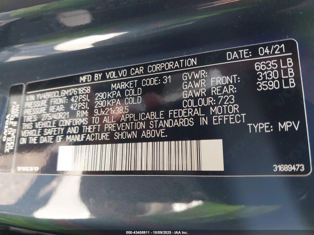 2021 VOLVO XC90 RECHARGE PLUG-IN HYBRID YV4BR0CL6M1761858 Photo 8