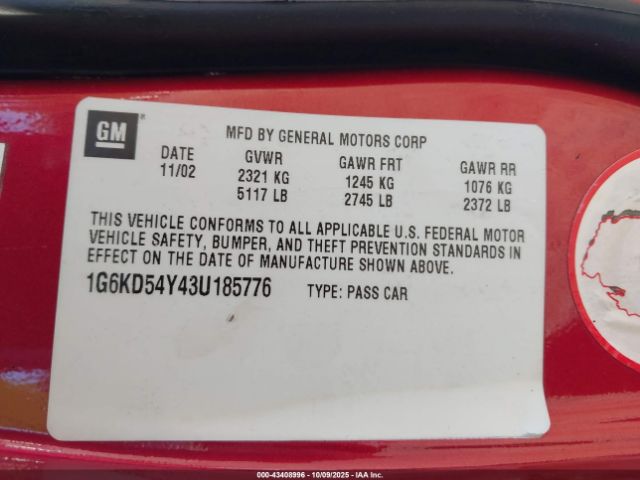 2003 CADILLAC DEVILLE 1G6KD54Y43U185776 Photo 8