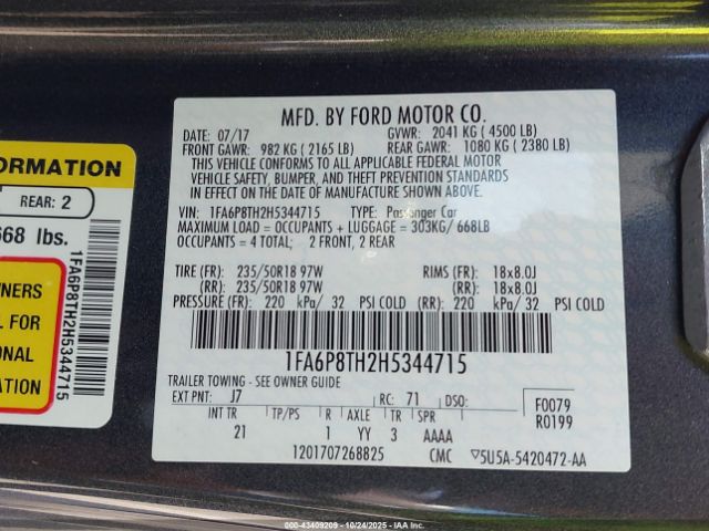 2017 FORD MUSTANG 1FA6P8TH2H5344715 Photo 8
