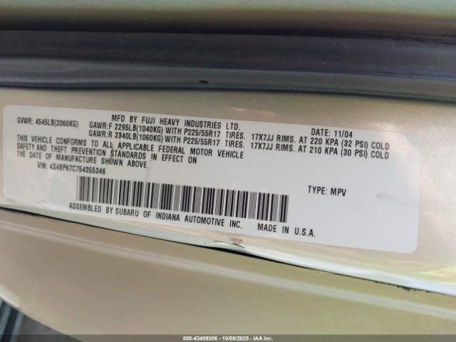 2005 SUBARU OUTBACK 4S4BP67C754355346 Photo 8