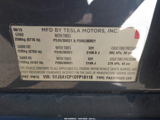 2013 TESLA MODEL S 5YJSA1CP1DFP18118 Photo 8
