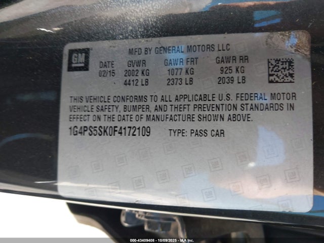 Продажа на аукционе авто 2015 Buick Verano Leather Group, vin: 1G4PS5SK0F4172109, номер лота: 43409408