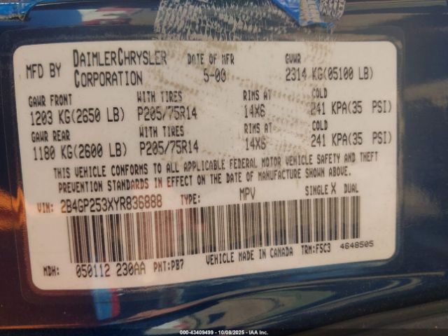 2000 DODGE CARAVAN 2B4GP253XYR836888 Photo 8