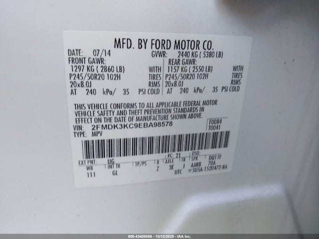 Ford 2014 2014 2FMDK3KC9EBA98578 Image 9