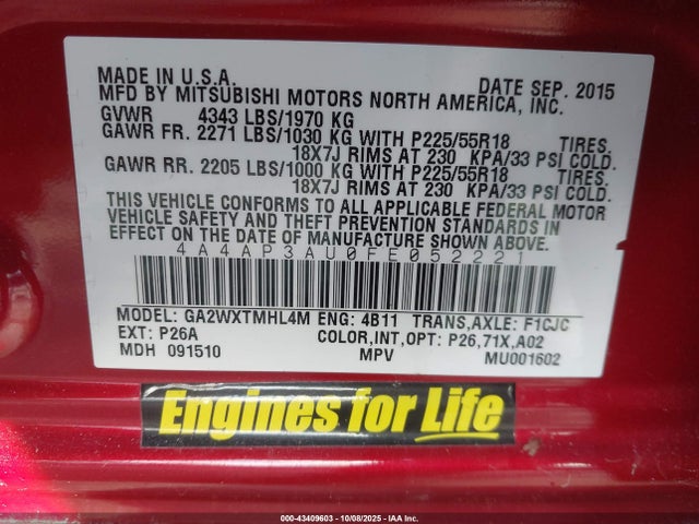 2015 MITSUBISHI OUTLANDER SPORT 4A4AP3AU0FE052221 Photo 8