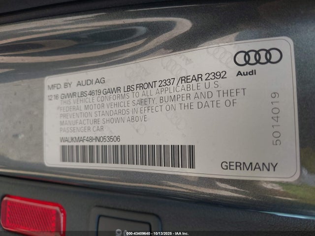 2017 AUDI A4 WAUKMAF48HN053506 Photo 8