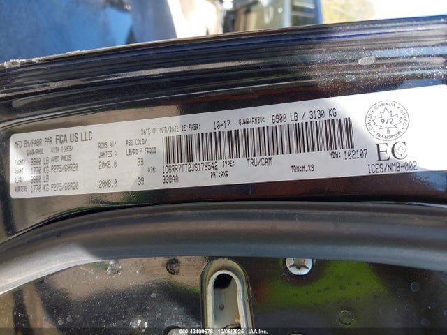 43409678 :رقم المزاد ، 1C6RR7TT2JS176542 vin ، 2018 Ram 1500 Slt مزاد بيع