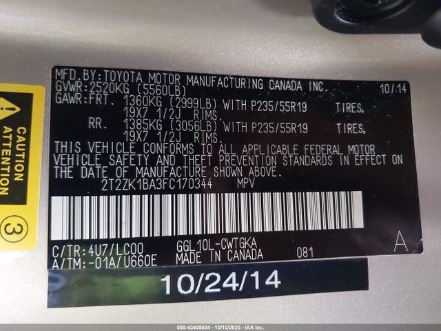 Lexus 2gr-fe 2015 2T2ZK1BA3FC170344 Image 9