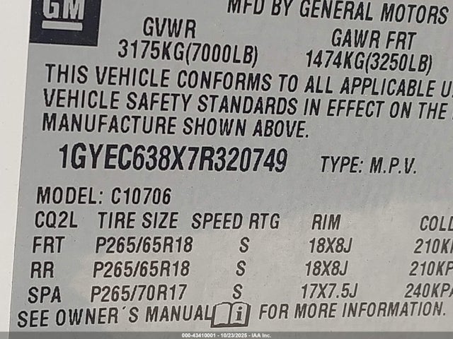 2007 CADILLAC ESCALADE 1GYEC638X7R320749 Photo 8