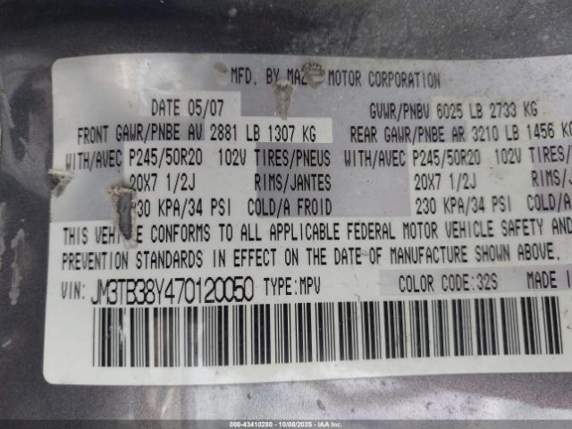 2007 MAZDA CX-9 JM3TB38Y470120050 Photo 8