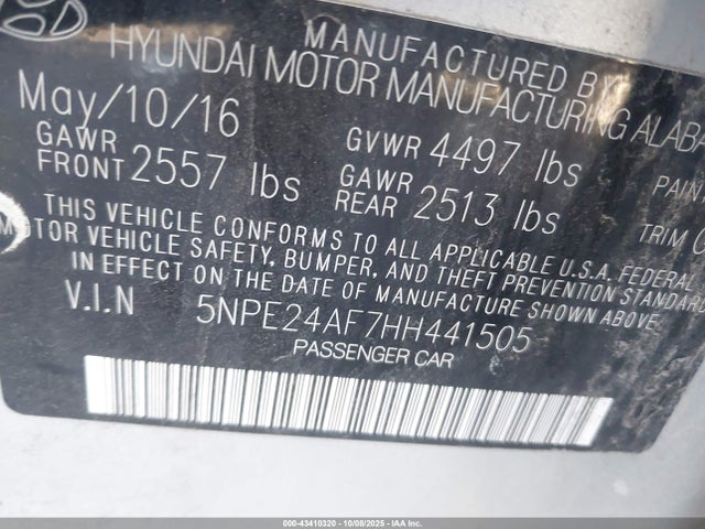 5NPE24AF7HH441505 Hyundai Sonata