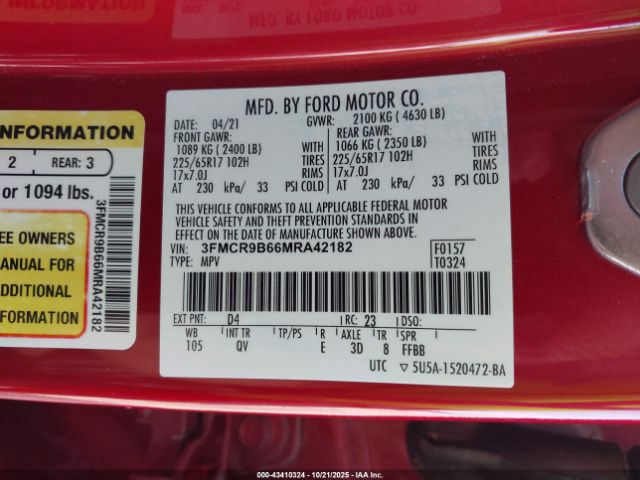 2021 FORD BRONCO SPORT 3FMCR9B66MRA42182 Photo 8