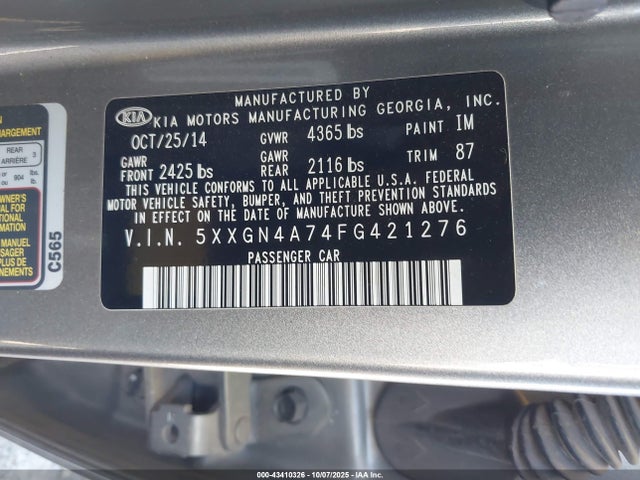 5XXGN4A74FG421276 KIA dohc gdi theta ii