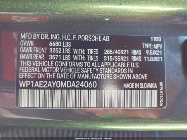 2021 PORSCHE CAYENNE E-HYBRID WP1AE2AY0MDA24060 Photo 8