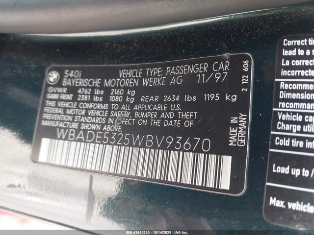 1998 BMW 540I WBADE5325WBV93670 Photo 8