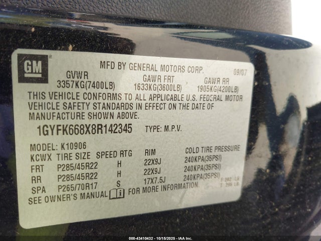 2008 CADILLAC ESCALADE ESV 1GYFK668X8R142345 Photo 8