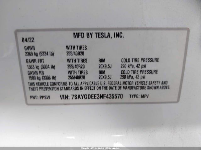 2022 TESLA MODEL Y 7SAYGDEE3NF435570 Photo 8