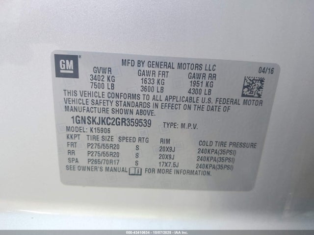 Chevrolet l83 - sidi, vvt, afm, e85 max, aluminum 2016 1GNSKJKC2GR359539 Image 9