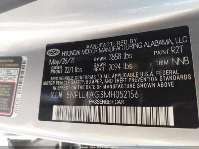 2021 HYUNDAI ELANTRA 5NPLL4AG3MH052156 Photo 8