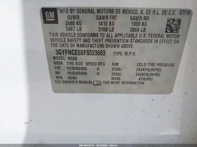 2015 CADILLAC SRX 3GYFNCE3XFS523683 Photo 8