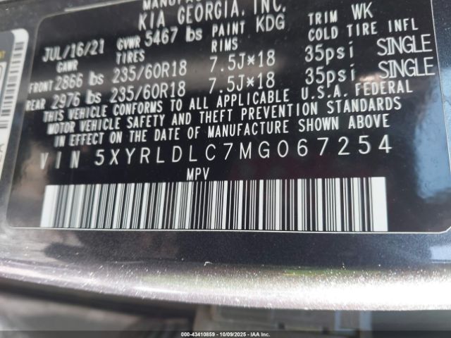 2021 KIA SORENTO 5XYRLDLC7MG067254 Photo 8