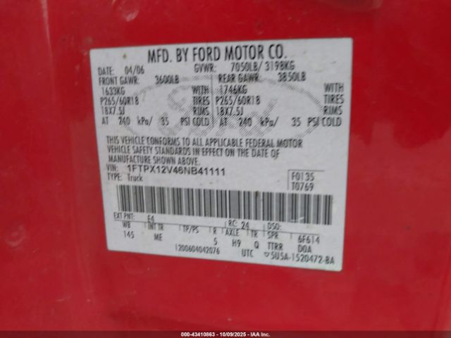 2006 FORD F-150 1FTPX12V46NB41111 Photo 8