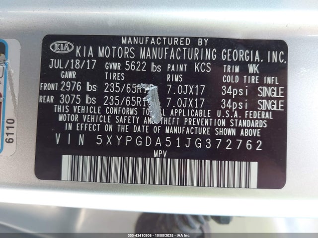 2018 KIA SORENTO 5XYPGDA51JG372762 Photo 8
