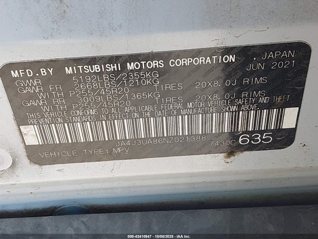 2022 MITSUBISHI OUTLANDER JA4J3UA86NZ021388 Photo 8