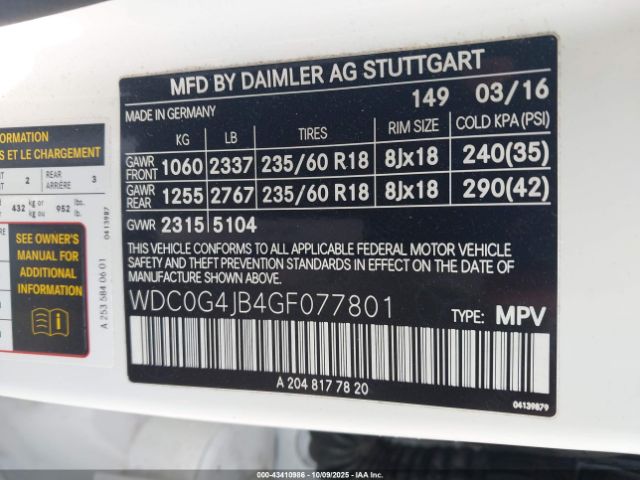 2016 MERCEDES-BENZ GLC 300 WDC0G4JB4GF077801 Photo 8