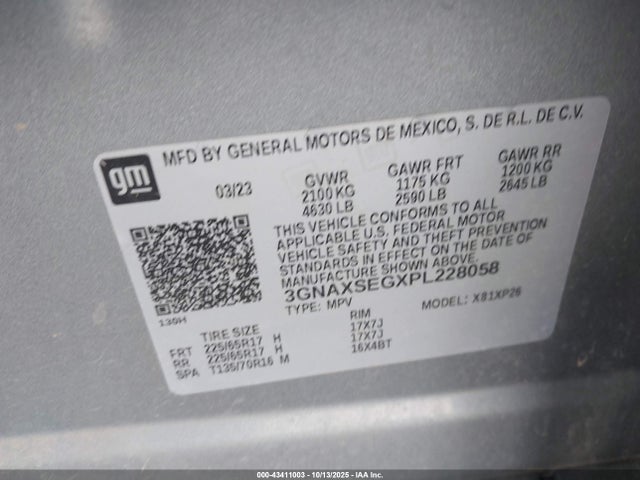 43411003 :رقم المزاد ، 3GNAXSEGXPL228058 vin ، 2023 Chevrolet Equinox Awd Ls مزاد بيع