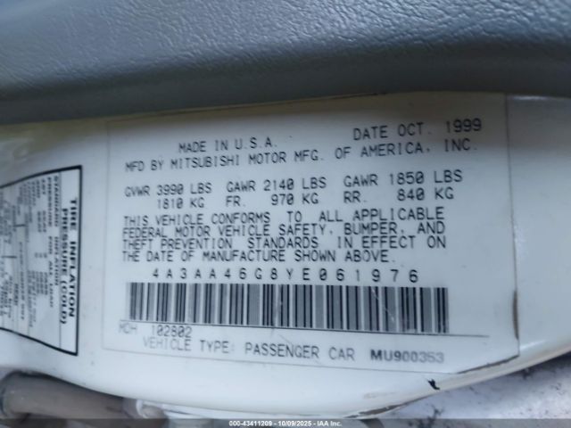 2000 MITSUBISHI GALANT 4A3AA46G8YE061976 Photo 8