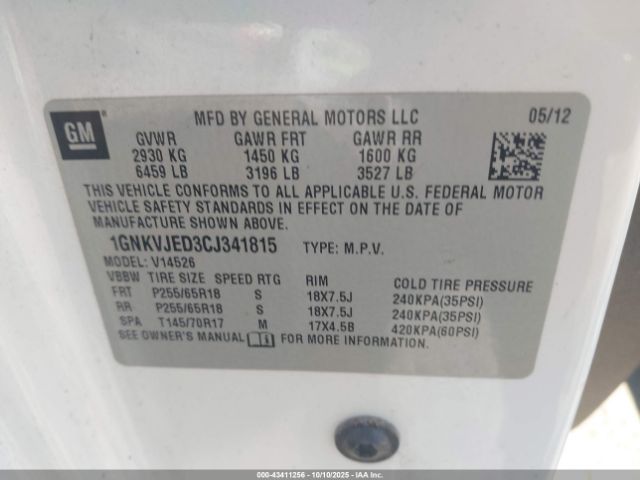 2012 CHEVROLET TRAVERSE 1GNKVJED3CJ341815 Photo 8