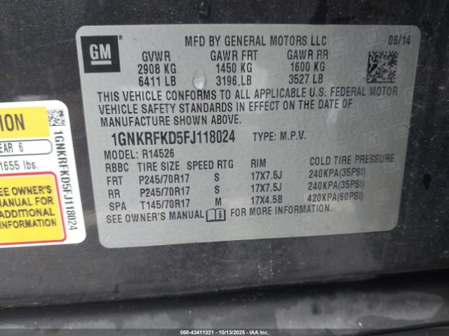 2015 CHEVROLET TRAVERSE 1GNKRFKD5FJ118024 Photo 8