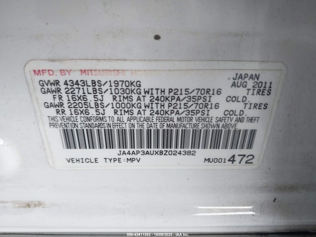 2011 MITSUBISHI OUTLANDER SPORT JA4AP3AUXBZ024382 Photo 8