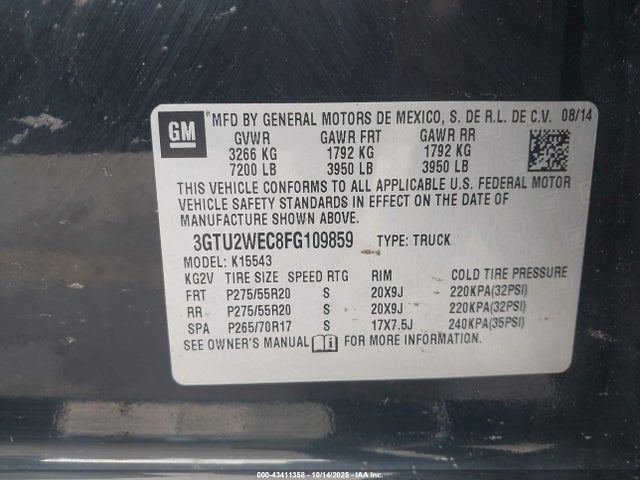 43411358 :رقم المزاد ، 3GTU2WEC8FG109859 vin ، 2015 Gmc Sierra 1500 Denali مزاد بيع