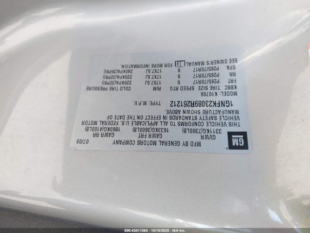 Aukcja sprzedaży 2009 Chevrolet Tahoe Lt2, vin: 1GNFK23089R261212, numer aukcji: 43411364