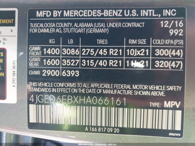 Продаж на аукціоні авто 2017 Mercedes-benz Amg Gle 43 Coupe 4matic, vin: 4JGED6EBXHA066161, номер лоту: 43411375