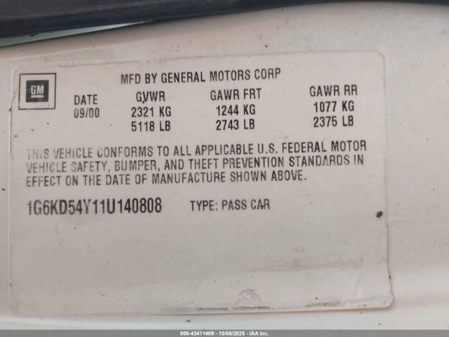 2001 CADILLAC DEVILLE 1G6KD54Y11U140808 Photo 8